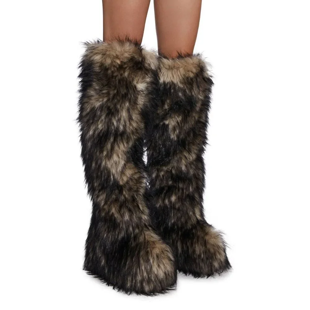 Club Exx Wild Instincts Thigh High Faux Fur Boots